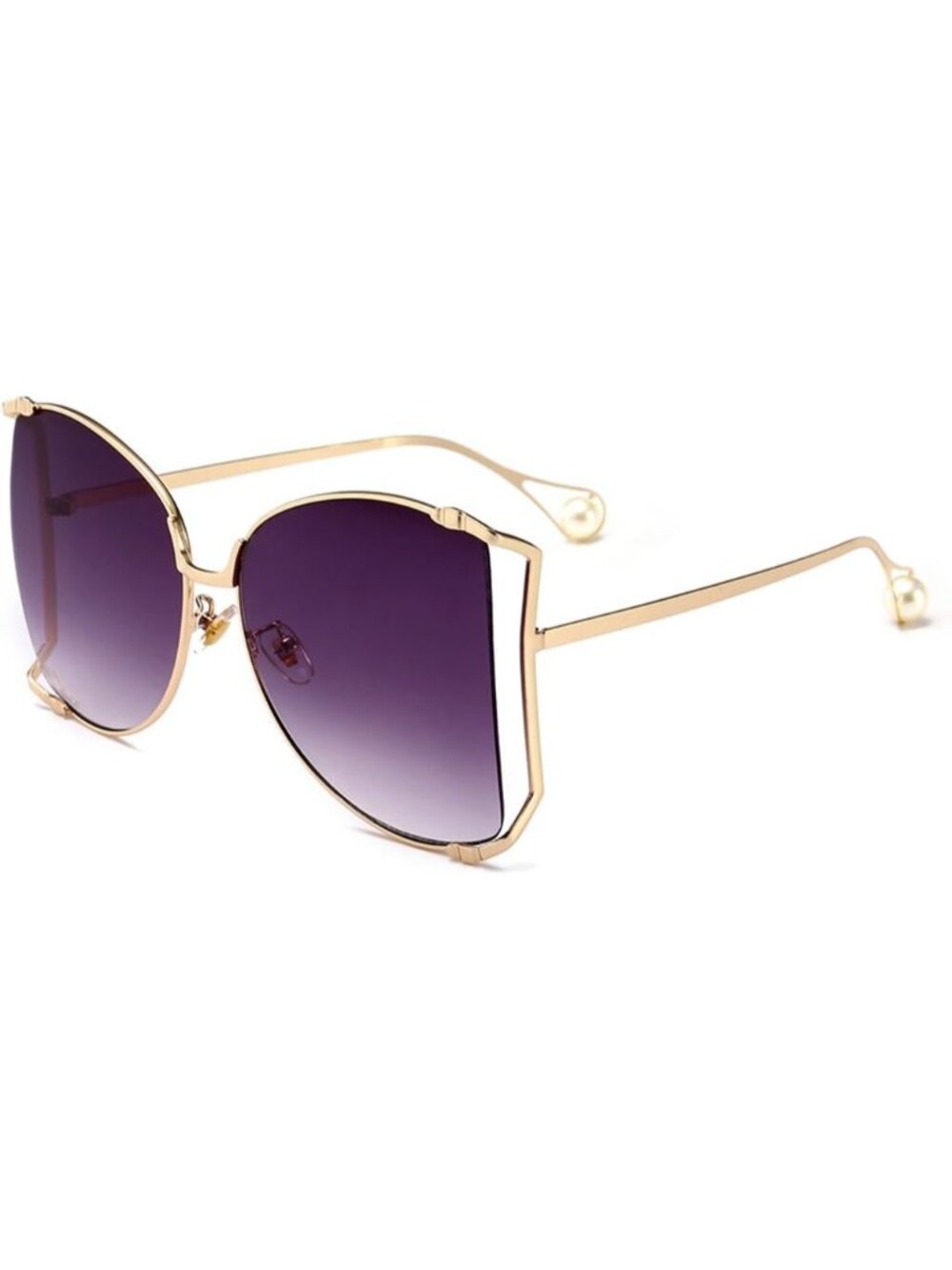 Women's Oversized Semi Rimless Sunglasses Retro Metal Frame Glasses Gold Grey